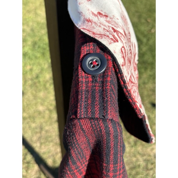 Vintage Wool Blend Plaid Pea Coat Sz Medium Double Breasted Red Black Upcycled - Picture 5 of 14